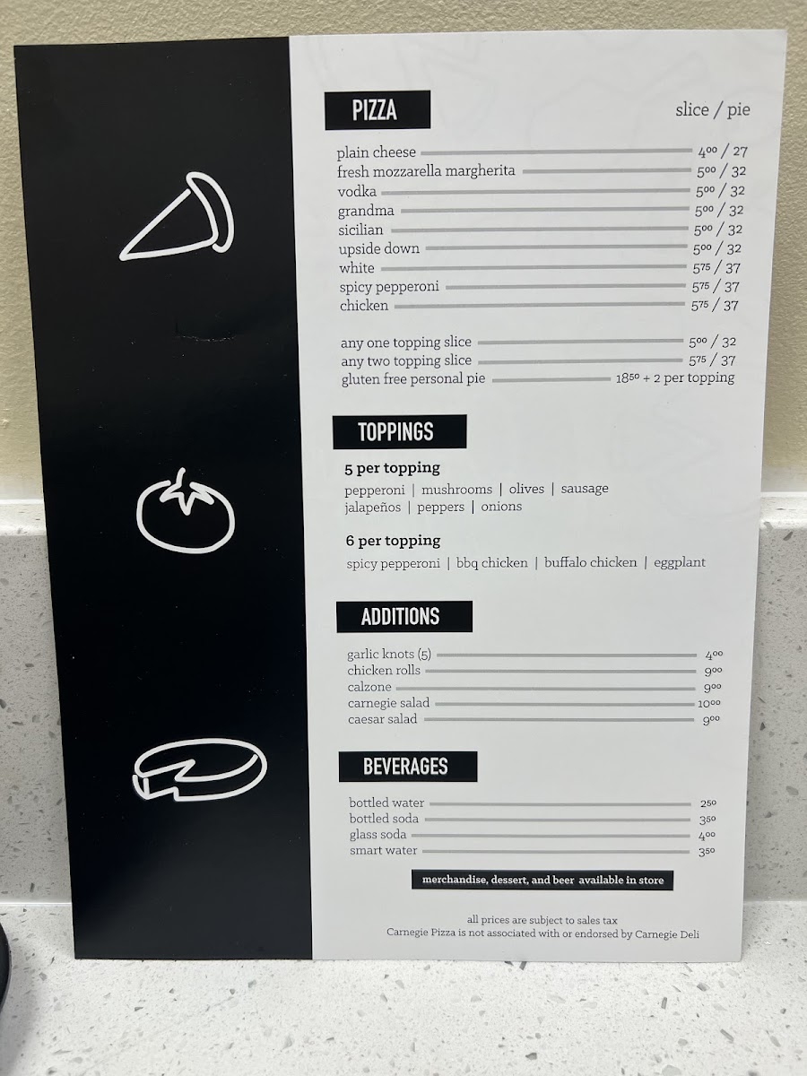 Carnegie Pizza Menu - Image 1